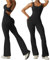 Menore Women's Jumpsuit Sleeveless Flare Jumpsuits Backless Tank Tops Bodycon Scrunch Butt Yoga Rompers V Back Sexy Playsuits Gym Workout One Piece