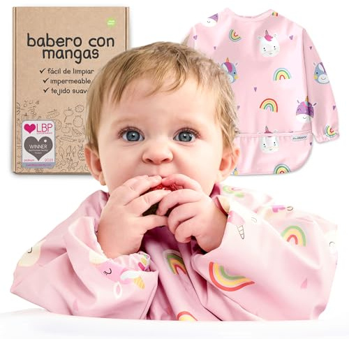 Nombear Baby Lätzchen mit Ärmeln für BLW (6 bis 24 Monate) | Wasserdichtes Ärmellätzchen Alternative zu Silikonlätzchen, Ganzkörper Lätzchen Baby, Babylatz Beikost Zubehör