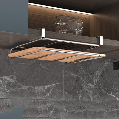 GOENDR Chopping Board Shelf Holder Stainless Steel No Drilling Black Kitchen Organiser on Cabinet Kitchen Utensils as Shelf Insert Telescopic Shelf for Storage and Safety, Silver