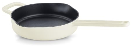 Fissler Moments Collection Sartén de hierro fundido esmaltado de 24 cm de diámetro, antiadherente, de borde alto, con vertedores, lazo para colgar, libre de PFAS/PTFE, inducción, color blanco marfil