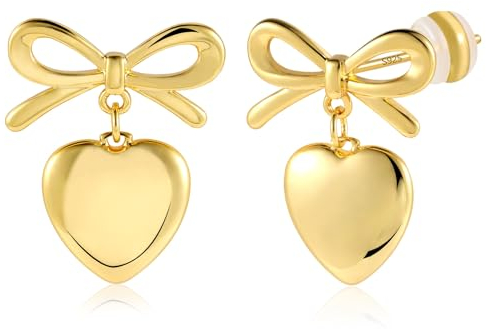 ALEXCRAFT Schleifen Ohrringe Gold Herz Klein Damen Vergoldete Ohrringe 14K Geschenk für Frauen Freundin Mama Mädchen