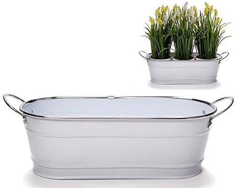 Macetero Jardinera Blanco Plata Metal con Asas