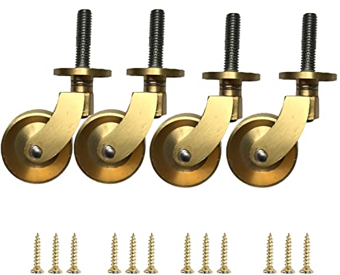 Möbelrollen 4er Set Lenkrollen, Transportrollen aus antikem poliertem Messing, universelle Möbelrollen aus massivem Messing, mit Schrauben, for Schrank, Sofa, Couchtisch, Stühle, Gold