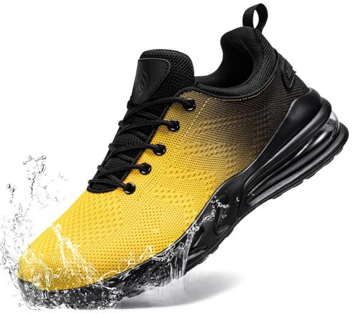 LARNMERN Wasserdicht Schuhe Laufschuhe Herren Sportschuhe Kochschuhe rutschfeste Turnschuhe Fashion Outdoor Casual Schuhe Fitness(Gelb,46)