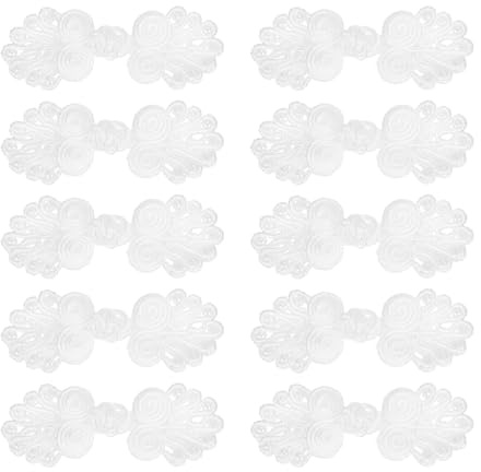 QUARKZMAN 10 Set Chinesische Verschlussknöpfe Chinesische Knoten Froschknöpfe Handgefertigte Nähverschlüsse für Tanganzug Schal Mäntel Pullover Umhang Kostüme Outfit Nähen (Weiß, 60 x 20mm)