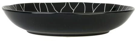 GENEVIEVE LETHU 539092 Assiette Creuse Noire Ø 20 cm en Grés - Collection Dahlia Noir - Décor Lotus