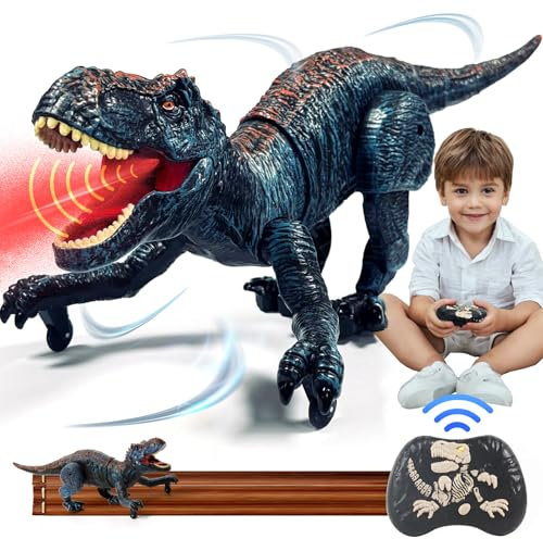 Sunrad Kinder Ferngesteuertes Dinosaurier Spielzeug,Elektronik T-Rex Dino Spielzeug mit Spray, Licht,Brüllen,Realistische Gehbewegungen,Geschenk für Jungen und Mädchen