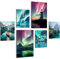 Novart Bilder Nordlicht Aurora Nachthimmel - KOMPLETT AUFHÄNGFERTIG - Blau Grün Wohnzimmer Schlafzimmer Flur - 6 Moderne Mood-Bilder - N028867a