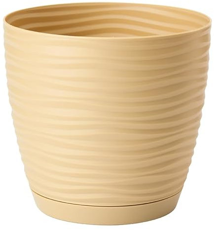 Home Garden Ornaments Large Wave Plant Pots Indoor – Indoor Plant Pot with 3D Effect, Drainage Holes, and Integrated Saucer, Plastic Flower Pots (Diameter: 27cm, Colour: Bavarian)