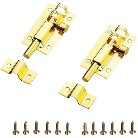 YANCAIYUNL 2 Set Brass Bolt Lock Door Bolts Door Security Slide Latch Lock Durable Door Lock Bolts Ideal for Securing Internal Doors for Bedrooms, Bathrooms, Cupboards and Storage Units (3 Inch)
