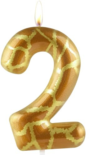 Number 2 Candles 2nd Birthday Candles Giraffe Gold Happy Birthday Candle Premium Wax & Metallic Design Giraffe Themed Cake Topper Decorations for Birthday Party Anniversary Celebration Supplies