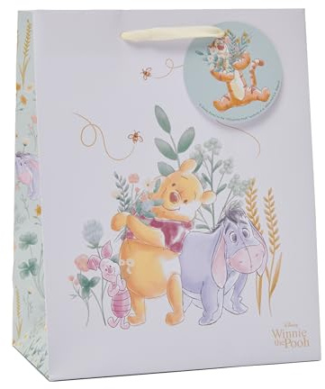 UK Greetings Disney Winnie l'ourson Sac cadeau moyen pour lui/elle/ami | Sacs de fête pour cadeaux | Anniversaires/mariages/Noël | Motif Winnie l'ourson et Bourriquet | 19 x 23 x 8,9 cm