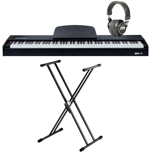 keymaXX SP-1 Stagepiano-Set, 88 Tasten Hammermechanik, USB MIDI, 128-fache Polyphonie, inklusive Ständer und Kopfhörer