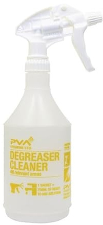 PVA Hygiene Degreaser Labelled Empty Trigger Bottle, 750ml | Pre-labelled for quick identification to prevent cross-contamination during commercial janitorial cleaning tasks.