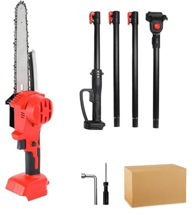 Akku-Hochentaster, 8 Zoll Bürstenlose Teleskop Kettensäge mit 2 x 4000mAh Akku und Ladegerät, Verlängerungsstange, 180° Drehbarer Schneidkopf, Verstellbare Stange bis 2.25M (Ohne Akku)