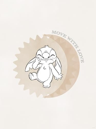 Komar Wandbild- Disney Lilo and Stitch Move with Love - Größe 30 x 40 cm - Poster, Kinderzimmer, Dekoration - gerollt ohne Rahmen, Beige,Rosa