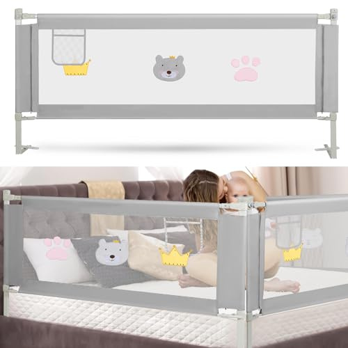 Jaxguom Bettgitter 180cm, Bettgitter Rausfallschutz Bett Höhenverstellbar 70-98cm, Bettschutzgitter Kinderbettgitter Kinderbettschutzgitter für Kinder & Elternbetten, Grau