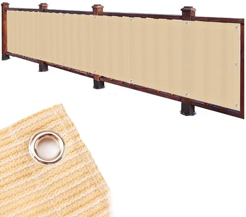 Heavy Duty Balcony Privacy Net - 90% Shade Cloth Sun Shade Screen Fabric for Pergola, Patio, Fence, Deck - Durable Mesh Tarp with Grommets (Beige, 1x23m)