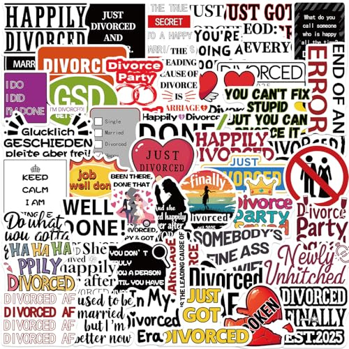 Glücklich geschieden Aufkleber 50 Stück Wasserdicht Cartoon Motivation Sticker für Laptop Scrapbook Computer Auto Skateboard Gepäck Fahrrad,Vinyl happy divorced Stickers für Mädchen Teenager