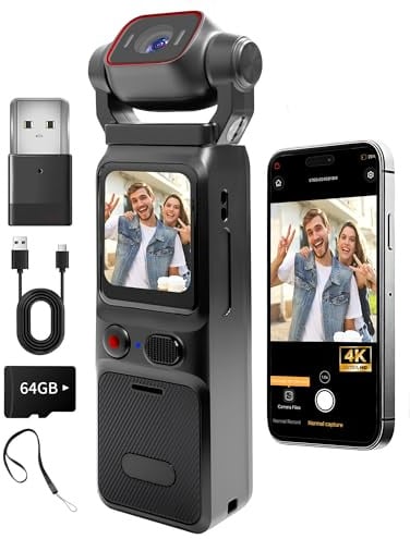 NinjaCam 4K Camera Vlog, Portable Caméra POV, Caméra de Corps | Body Cam pour Sport, WiFi Mini Camera Sport avec Stabilisation, Caméras Corporelles pour Voyage, Carte TF 64GB