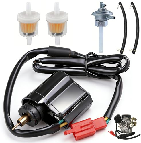 GZcaiyun E-choke GY6 50ccm Bis 150ccm Roller Vergaser | Kaltstart Automatischer Choke, Elektrischer Choke, mit Unterdruck Benzinhahn M16 × 1.5, 2 Filterelement, Schlauch