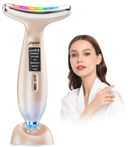 Face Massager Electric Lifting Device: Facial Lift Massager with 5°C Cooling & 45°C Heating - EMS Microcurrent Neck Beauty Tool 6 Modes 7 LED - Anti-Wrinkle Skin Tightening Eye Face Sculpting Machine