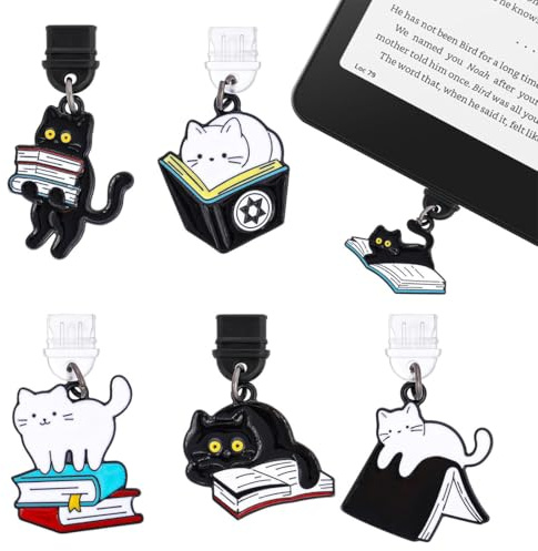 LEPGUYO Set 6 Pezzi Tappi Antipolvere USB-C per E-Reader, Accessori Kindle con Ciondolo Gatto Magico, Regalo Festivo per Amanti dei Libri