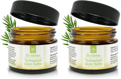 Dr. Ehrlichs Gesundkatalog Akne Salbe mit Teebaumöl - naturreine Anti-Pickel-Creme - antibakterielle Gesichtscreme für unreine Haut - 50 ml (Packung mit 2)