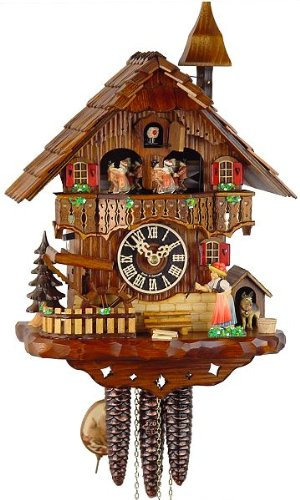 Hönes Kuckucksuhr Original Schwarzwälder Kuckuckuhr Echtholz mechanisches 1-Tag Laufwerk Musik NEU VDs Zertifikat Schwarzwaldhaus 38cm- 6777T