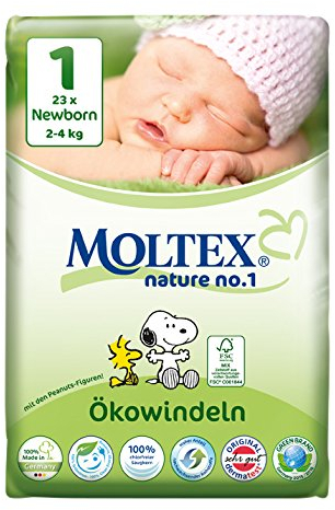 Moltex Nature No. 1 Ökowindeln, Größe 1 (Newborn), 2-4 kg, (1 x 23 Windeln)