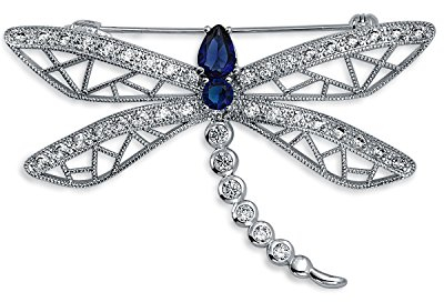 Broche Épingle À Écharpe En Argent Plaqué Style Vintage Avec Zircon Cubique Simulé Bleu Saphir Cz Filigrane Pour Femmes Design Papillon Libellule Luciole Statement