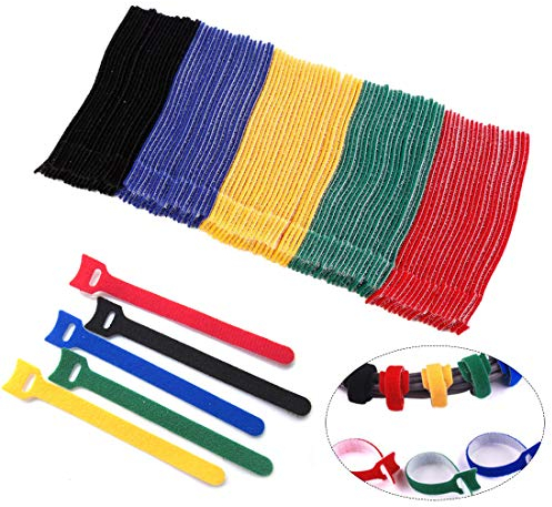 Bunt Klettverschluss Kabelbinder Wiederverwendbares Klettband Kabelklett Klettbinder Nylon für PC TV USB Netzwerkkabel 100 pcs Kit