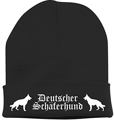 siviwonder Beanie strickmütze mit Hunderasse Stickerei Bad - Deutscher SCHÄFERHUND German Shepherd Alsatian - warm für gassi Spaziergang schwarz-weiß
