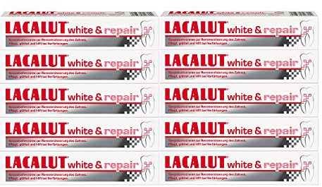 LACALUT WHITE & REPAIR ZAHNCREME, 75ml Zahnpasta zum Aufhellen der Zähne, Straffung und Festigung des Zahnfleischs, Zahncreme für weiße Zähne, 10 x 75ml