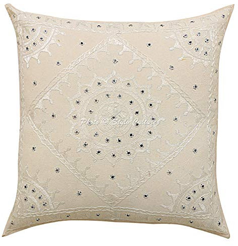 Stylo Culture Ethnico Funda Almohadon Decorativos 60x60 cm Algodón Espejado Fundas para Almohadones Silla Blanquecino 24x24 Inch Bordado Cuadrado sobre Fundas Cojines Sofa - 1 Pc