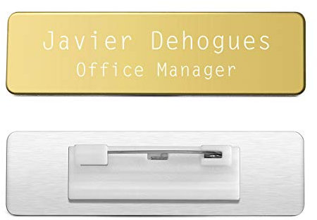 Mogokoyo Personalized Gravur- Namensschilder mit Nadel Custom Name Badges/Name Plate/ID Name Tag aus Edelstahl für Kleidung (Gold)