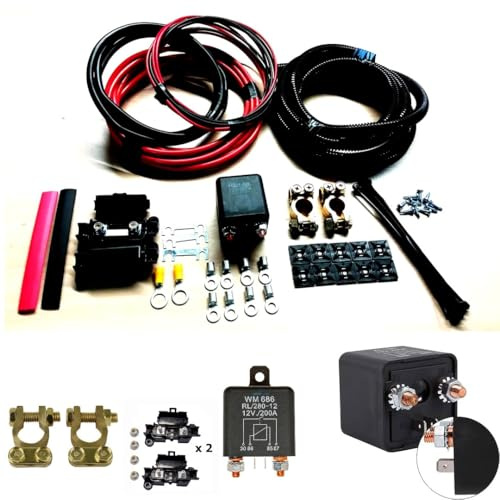 T2, T3, T4, Transit Etc 7.5M X 200 Amp Heavy duty Leisure Battery Split Charge Relay Kit for Camper, Motorhome Etc