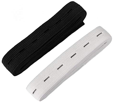 Oulensy Nähen Knopfloch Gummibänder 1,5 m 2 cm Packung mit 2 weiß und schwarz