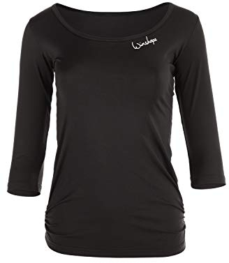 WINSHAPE Damen Super Leichtes Figurbetontes Functional 3/4-arm Aet107, Skinny Fit, Slim Style ¾-arm Shirt, Schwarz, S EU