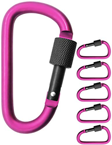 Outdoor Saxx® 5 moschettoni a vite grandi, 8 cm, in alluminio, rosa/nero