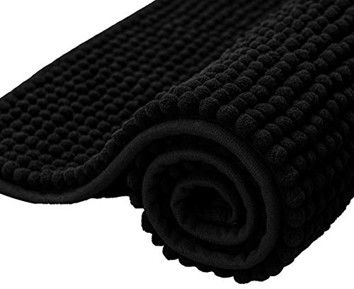 subrtex Badematte rutschfest Badezimmerteppich aus Chenille Saugfähig Badteppich weich Wasserabsorbierende Badvorleger für Badezimmer,Maschinenwaschbar(40×60cm, Schwarz)