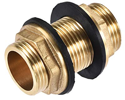 sourcing map Bulkhead Fitting, G3/4 Male, Tube Adaptor Connector Hose Fitting, with 2 Silicone Gaskets, for Water Tanks, Brass, Gold Tone