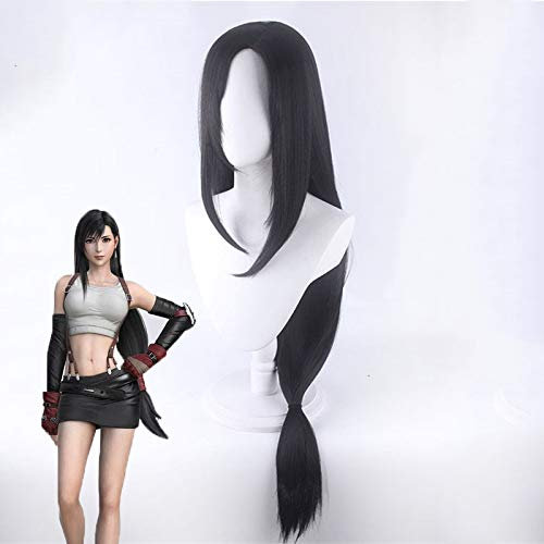 Final Fantasy Noctis Lucis Caelum perruque Tifa.Lockhart 100Cm noir longue perruques de cheveux raides pour adulte + bonnet de perruque Pl-778