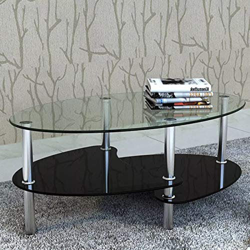 Tidyard Couchtisch aus Glas, Glastisch Wohnzimmertisch mit 3 Etagen Design Sofatisch Clubtisch für Zuhause, Wohnzimmer, Terrasse, Garten 90 x 45 x 43 cm Schwarz