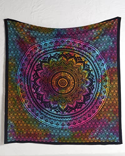THE ART BOX Indie Wandteppich Baumwolle Mandala Wandbehang Deko Teppich Aesthetic Room Decor Dekoration Wandtuch/Strandtuch Wohnzimmer Indische Tücher Schlafzimmer Deko, Regenbogen,135x150 Cm