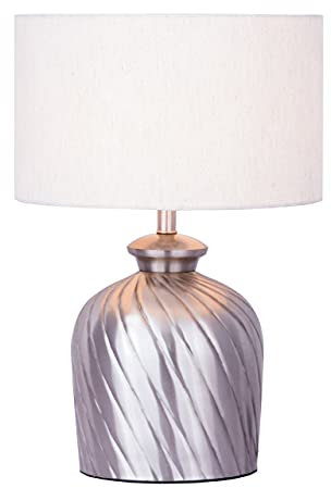Nachttischlampe ø 30 x H 52 cm Tischleuchte Dekolampe Metall Sockel gold silber silber Tischlampe