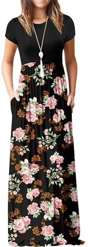 GRECERELLE Robe Maxi d'été Boho Floral Cocktail Midi Polka Dot Wrap Dresses V Neck Casual Party Bohemian Flowy Robe Longue pour Femme, A18 FP Rose Noir, X-Large