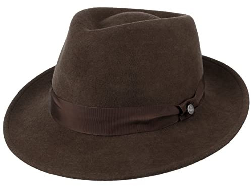 LIERYS City Filzhut Wollfilzhut Damen Herren Wasserabweisend Packable Bogarthut Fedora Sommer Winter Dunkelbraun L (58-59 cm)