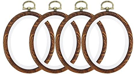 Semetall 4 x ovale Stickrahmen 7,5 x 9,5 cm Holzimitat Stickrahmen Mini Kreuzstich Rahmen für Stoffstickerei und Weihnachtsdekoration