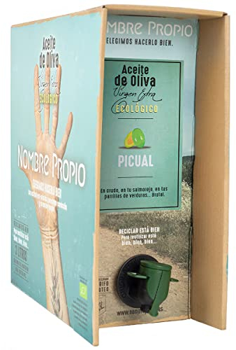 Nombre Propio Extra Virgin Olive Oil Organic - New Harvest 24/25-100% Spanish - Early harvest - Cold extracted - Bag in Box format, 3L (Picual EVOO). Rich in polyphenols.